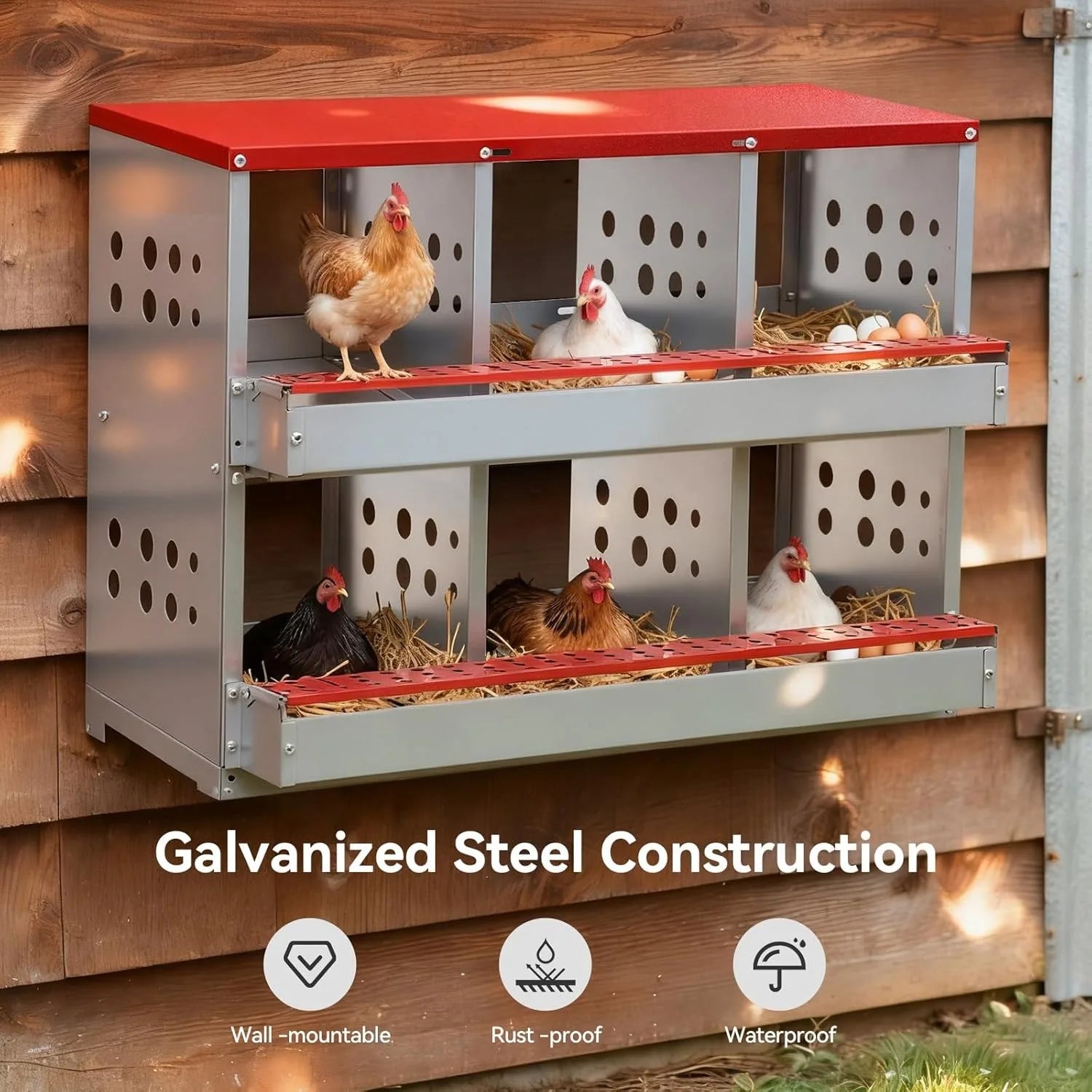 Chicken Nesting Boxes for Chicken Coop, 6 Compartments Wall-mountable.