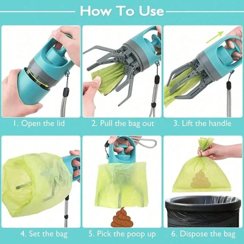 Portable Pooper Scooper No Touch Claw Pickup with Waste Bag