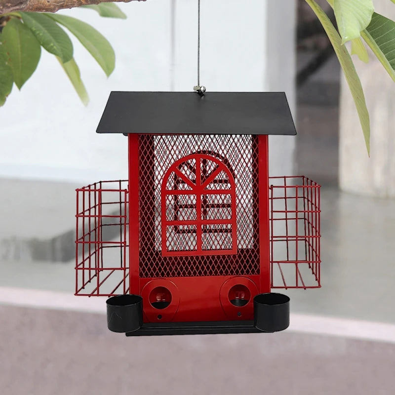 Metal Hanging Bird Feeder, Squirrel Proof, House-shaped, Garden Decorations.