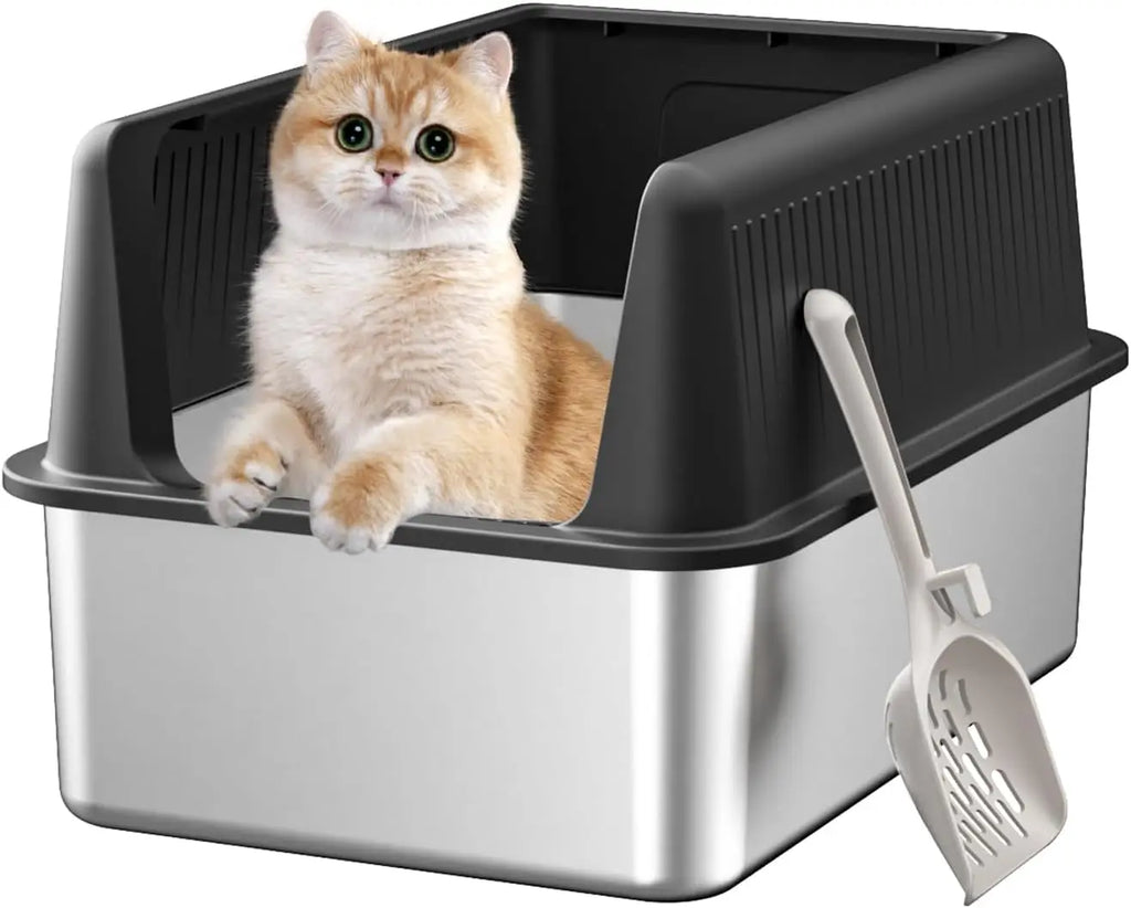 Stainless Steel Litter Box with Lid,  High Sides , Easy Clean with Scoop