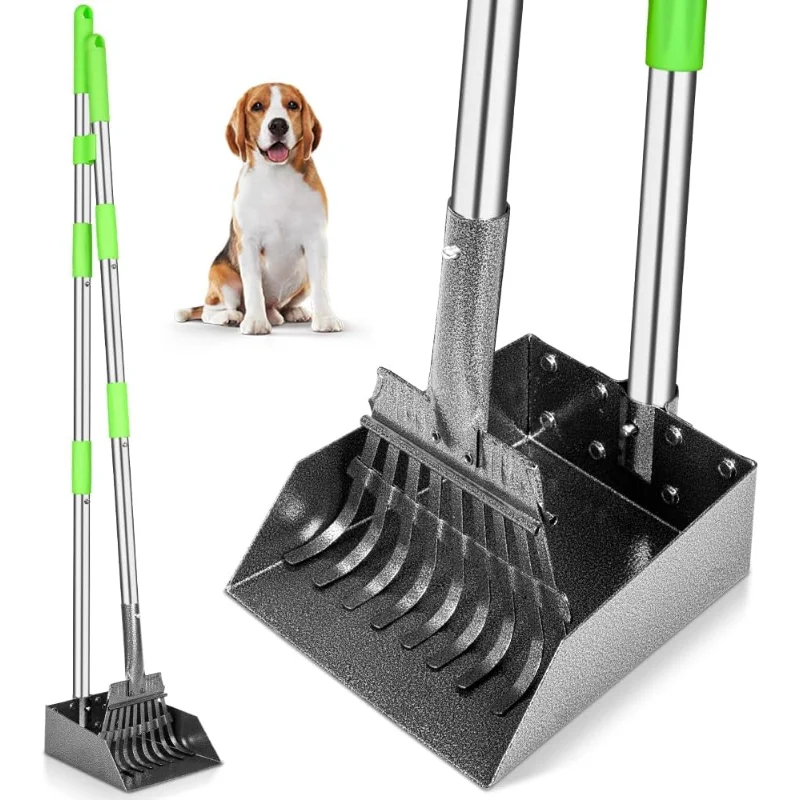 Scooper With Long Handle and Stainless Metal Tray and Rake