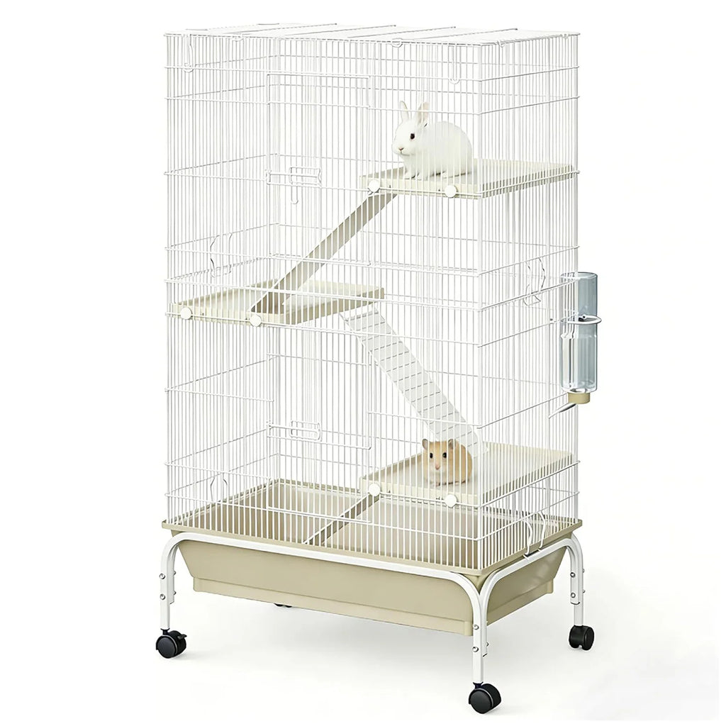 Metal Cage with Wheels, Ramps & Platforms, Water Bottle & Food Dish