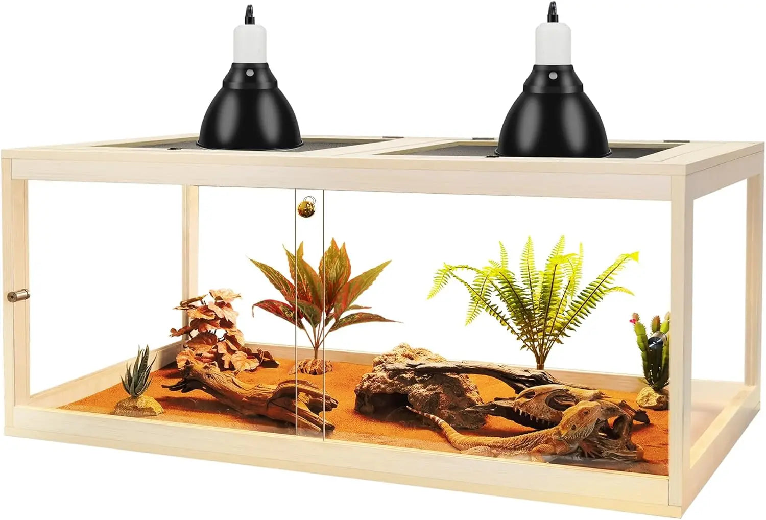 Reptile Terrarium with Metal Mesh Roof and Locking Doors,