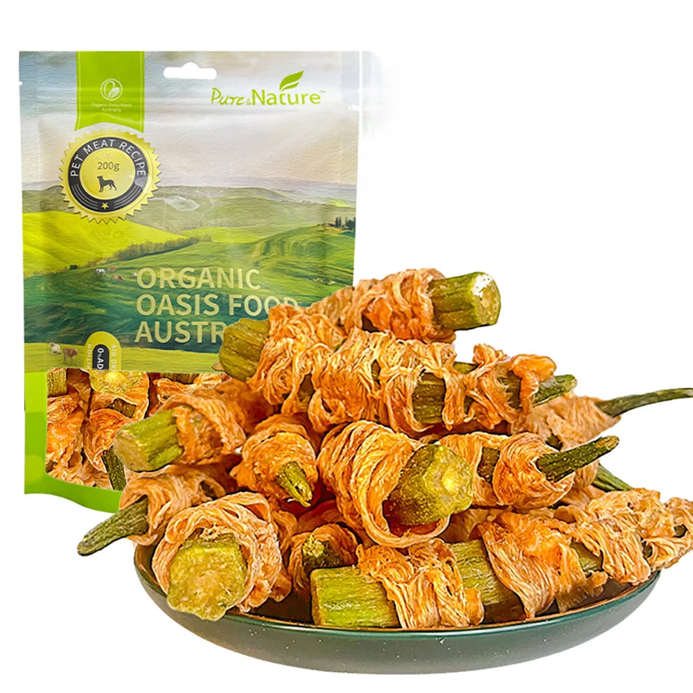 Chicken Wrapped Okra, All Natural Treats, Healthy,