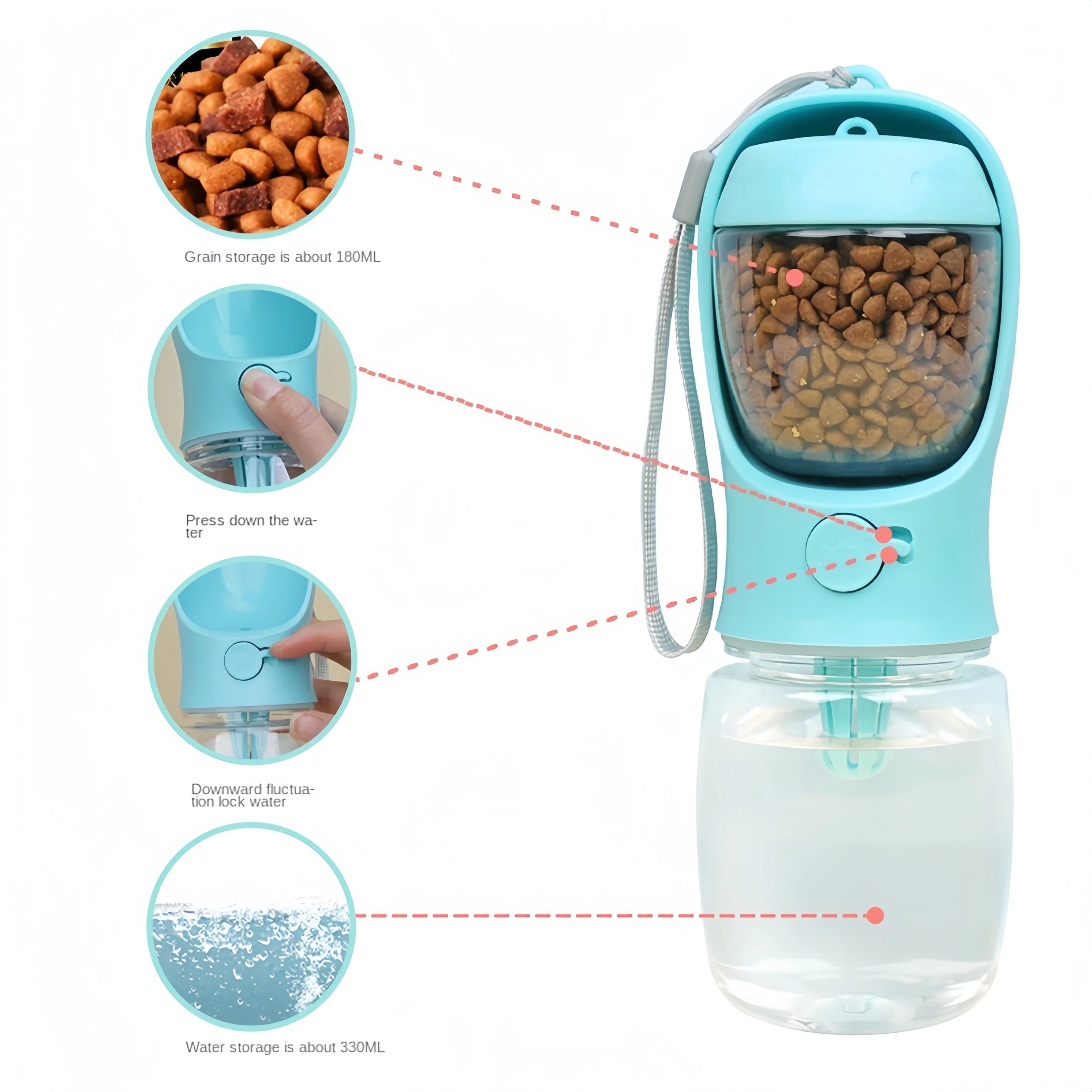 Portable Water Bottle with Food and Water Container