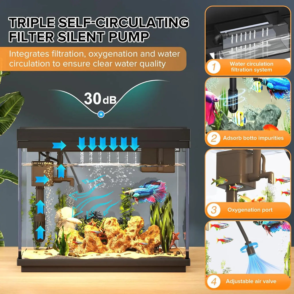 2.4 Gallon Smart Aquarium Kit with Humidifier, LED Lights & Quiet Pump