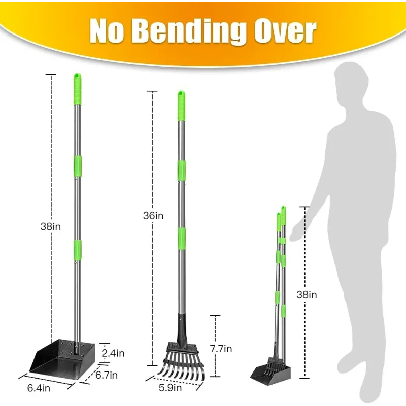 Scooper With Long Handle and Stainless Metal Tray and Rake