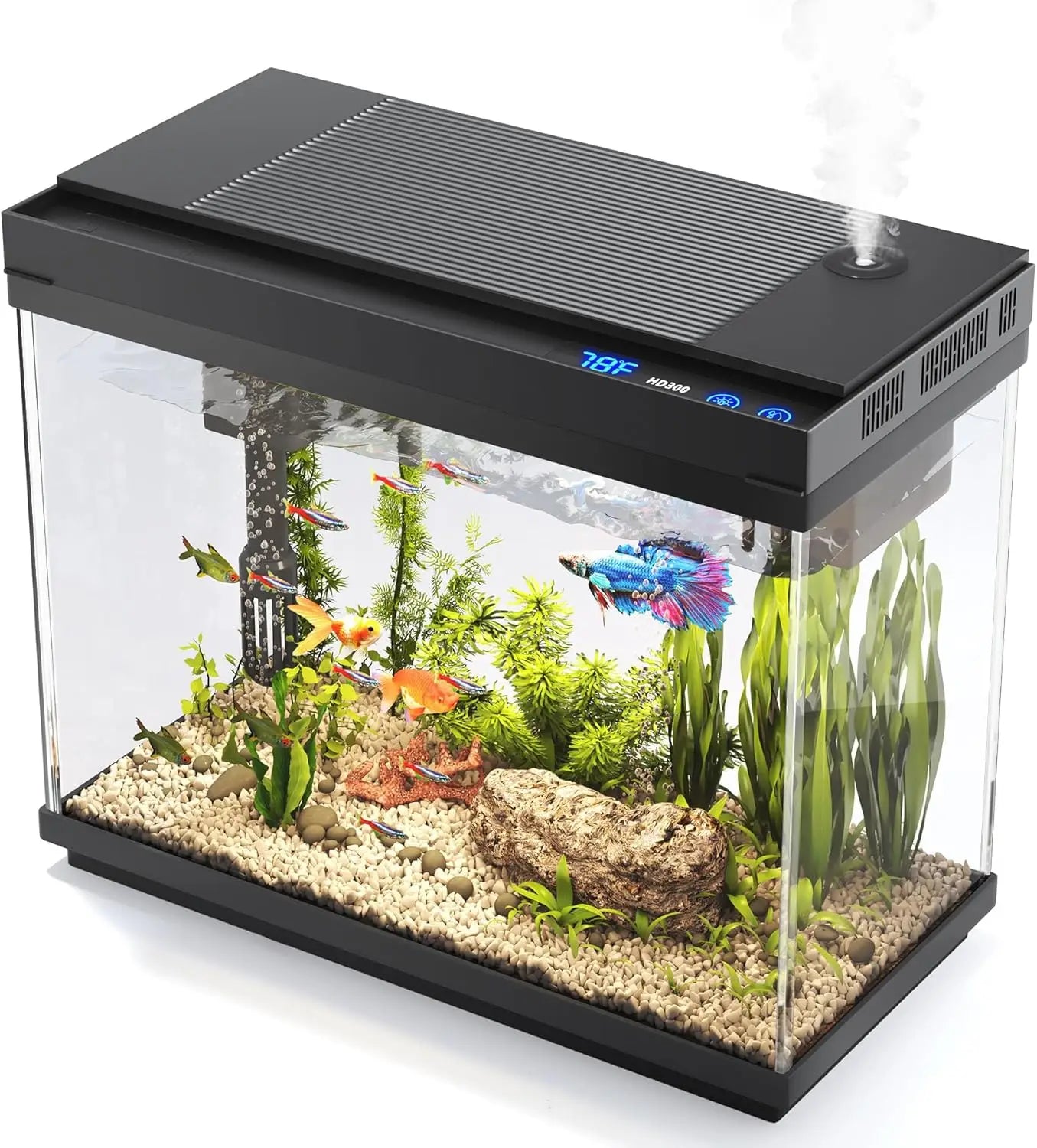 2.4 Gallon Smart Aquarium Kit with Humidifier, LED Lights & Quiet Pump