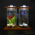 Glass Betta Fish Tank with LED Light Bamboo Base Mini Aquarium Set