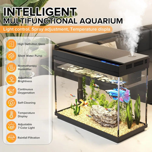 2.4 Gallon Smart Aquarium Kit with Humidifier, LED Lights & Quiet Pump