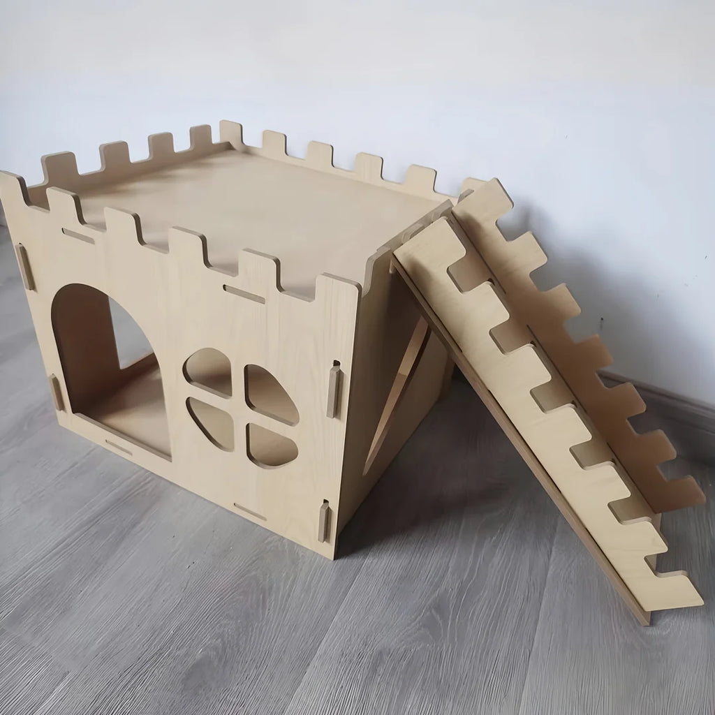 Castle, Hiding Place, Wood, Detachable Habitat for Small Animals.