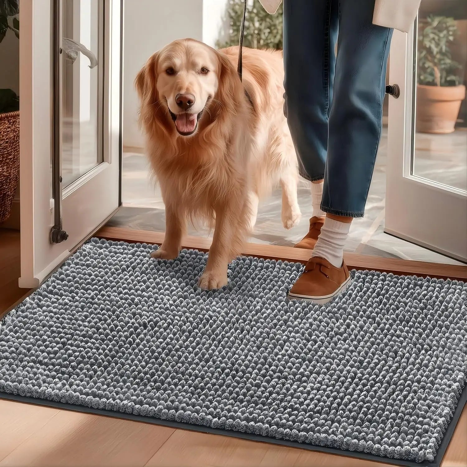 Super Absorbent Dog Door Mat for Muddy Paws.