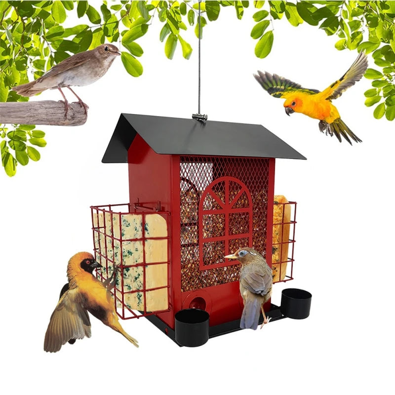 Metal Hanging Bird Feeder, Squirrel Proof, House-shaped, Garden Decorations.