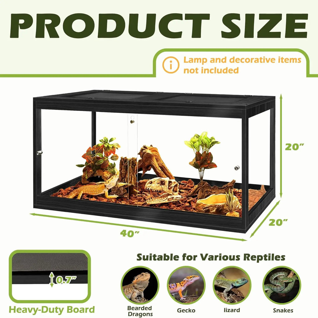 Glass Reptile Enclosure with Locking Doors (40"X20"X20", Black)