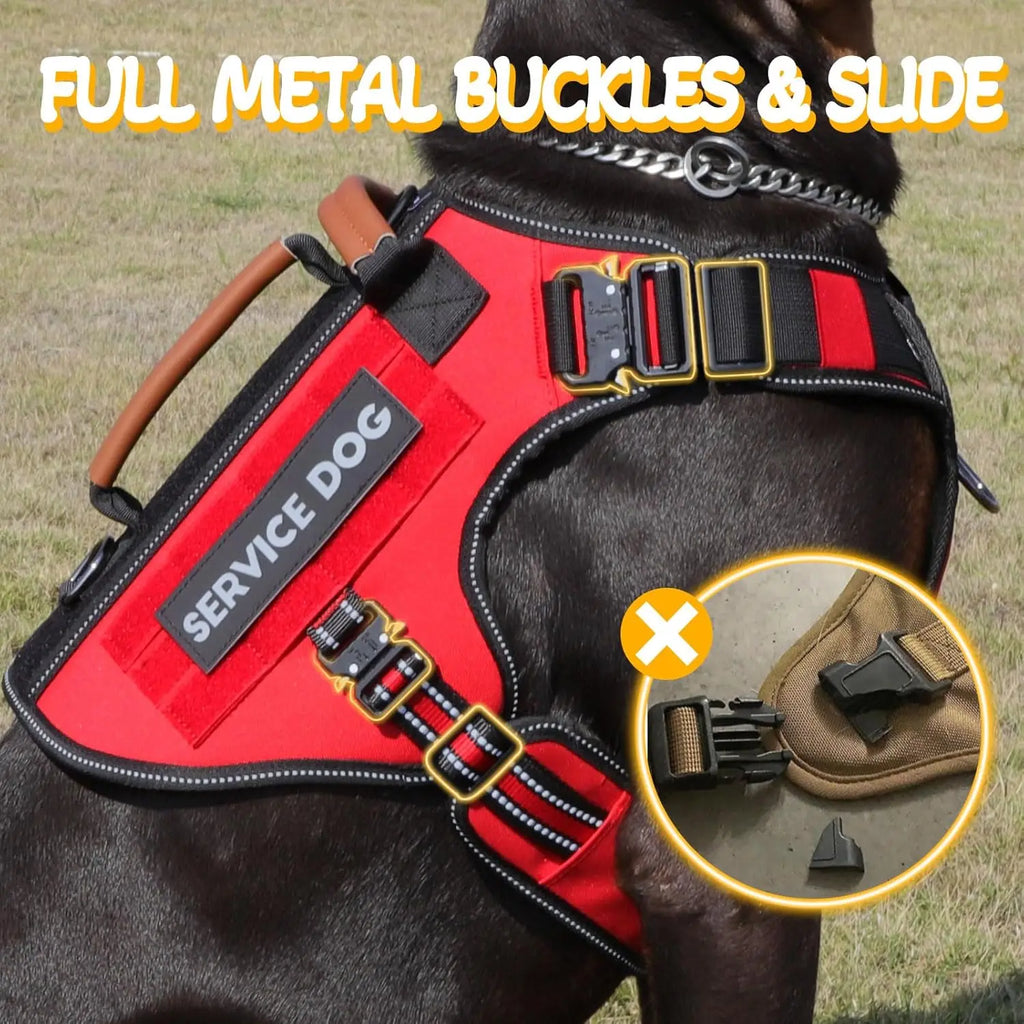 Tactical Dog Harness with Metal Buckles, Reflective No-Pull Vest for Large Medium Dogs,