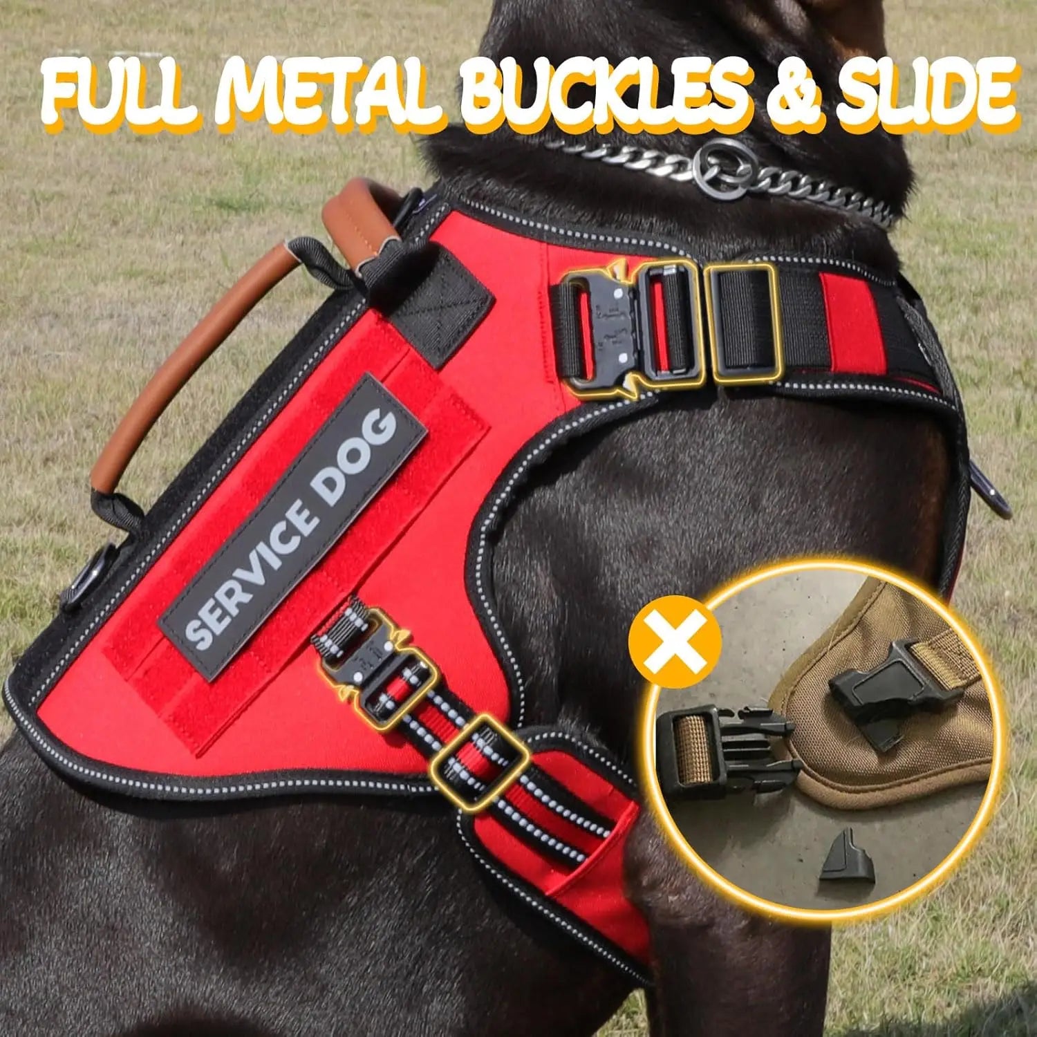 Tactical Dog Harness with Metal Buckles, Reflective No-Pull Vest for Large Medium Dogs,