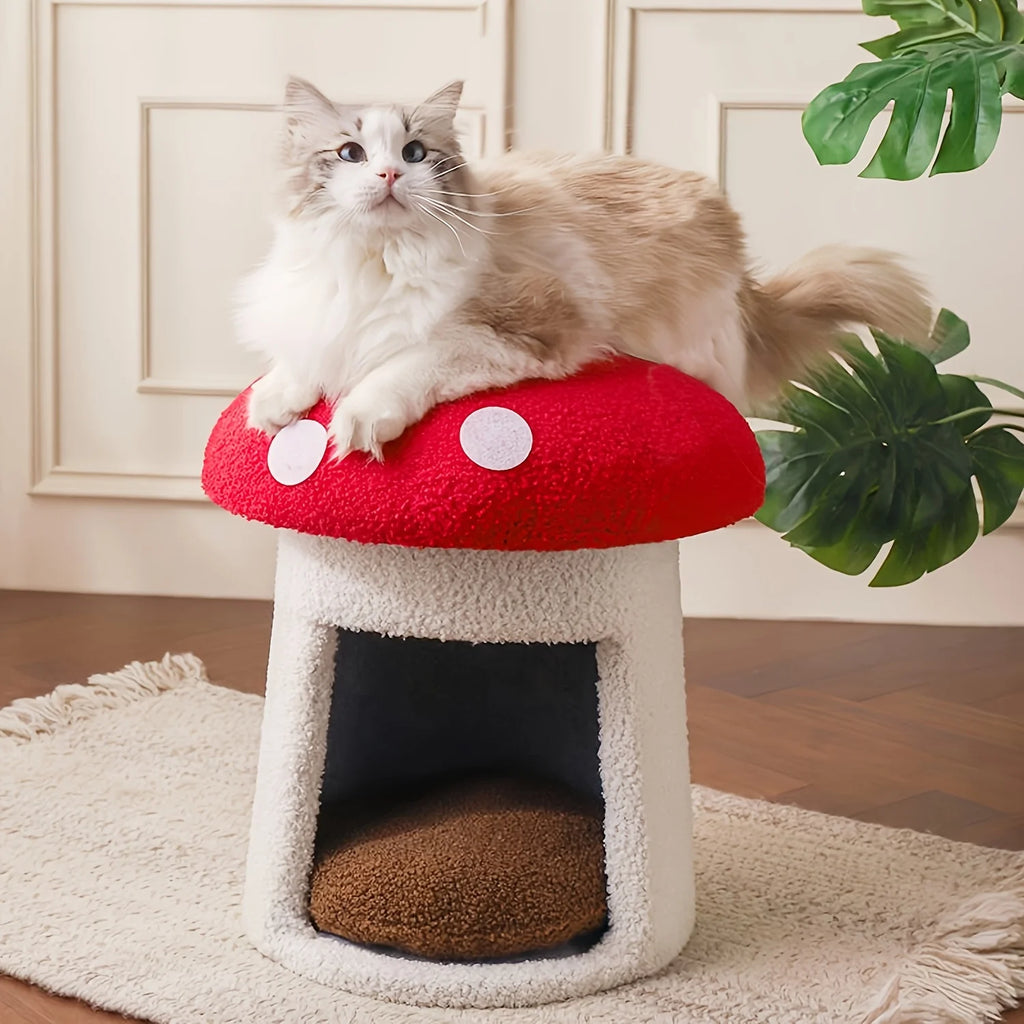 Mushroom Cat Bed , Chocolate Mat, with Removable and Washable Cushion Pillow