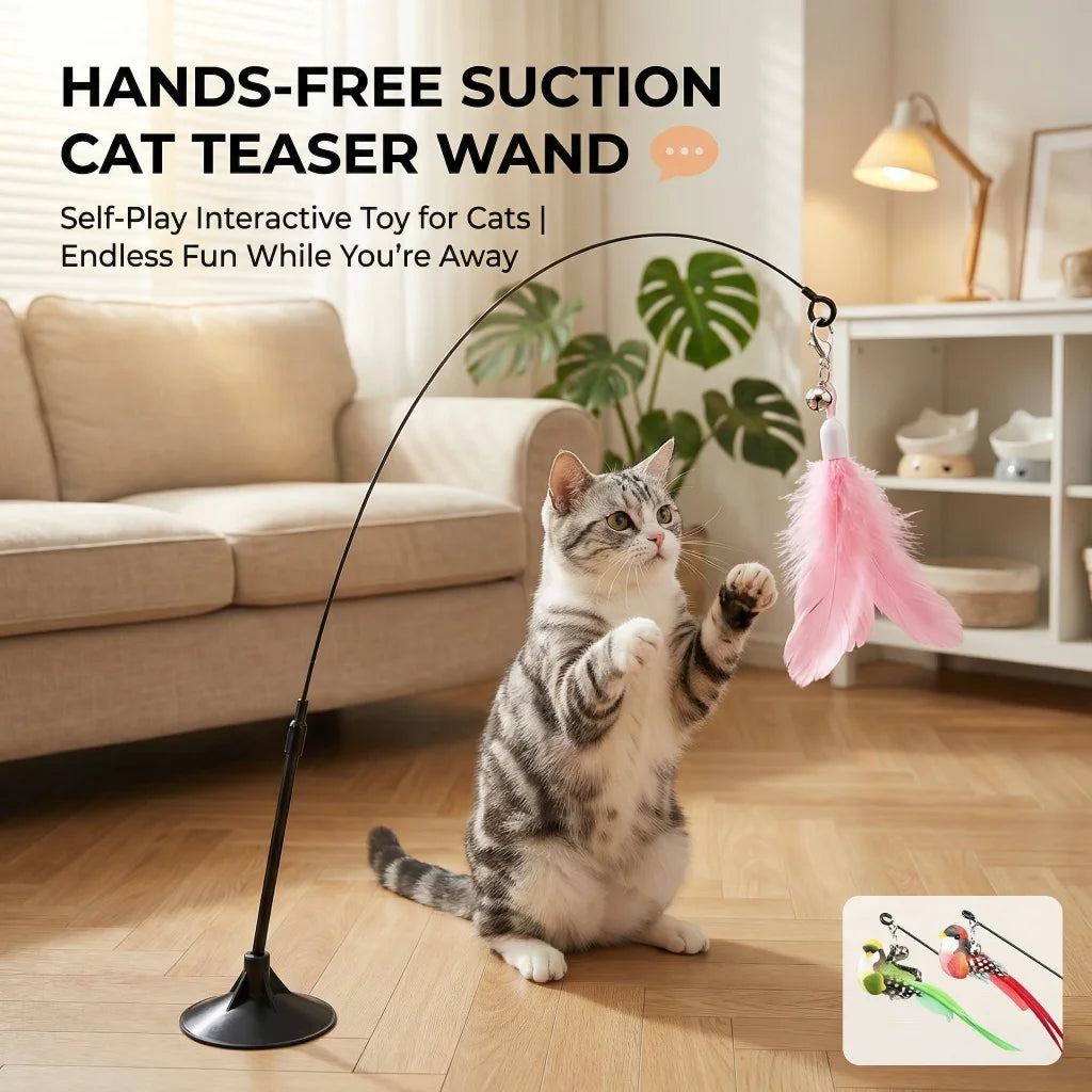 Interactive Cat Teaser Wand With Bell Feather for Indoor Cat.