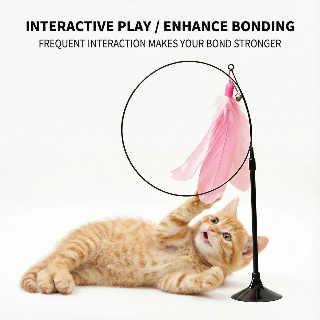 Interactive Cat Teaser Wand With Bell Feather for Indoor Cat.