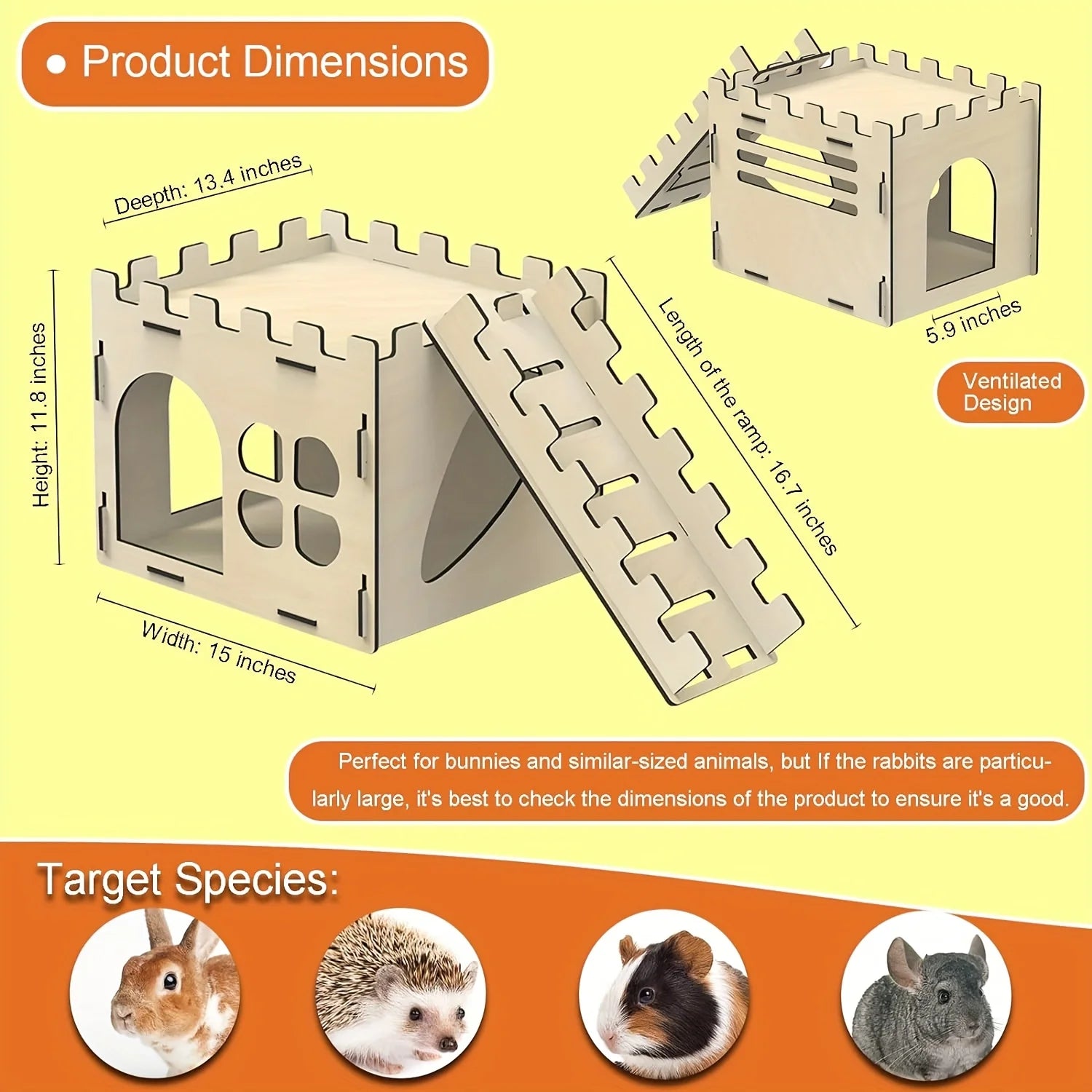 Castle, Hiding Place, Wood, Detachable Habitat for Small Animals.
