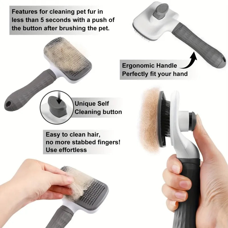 Grooming Brush, Self-Cleaning, Slicker Comb with Round-Tip Bent Needles