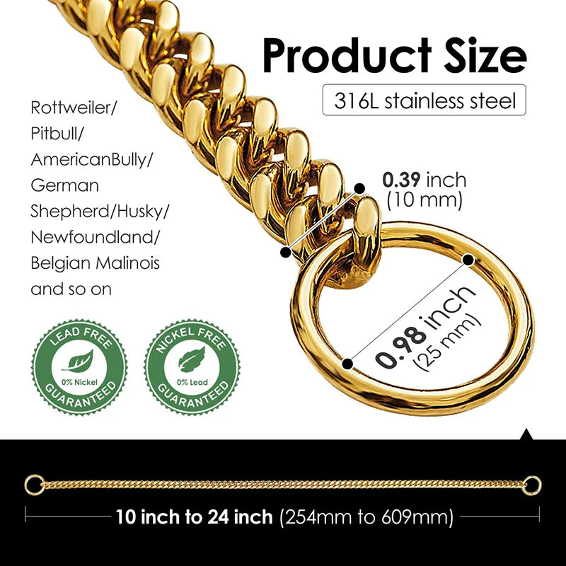 Stainless Metal Gold Walking Collar for Training