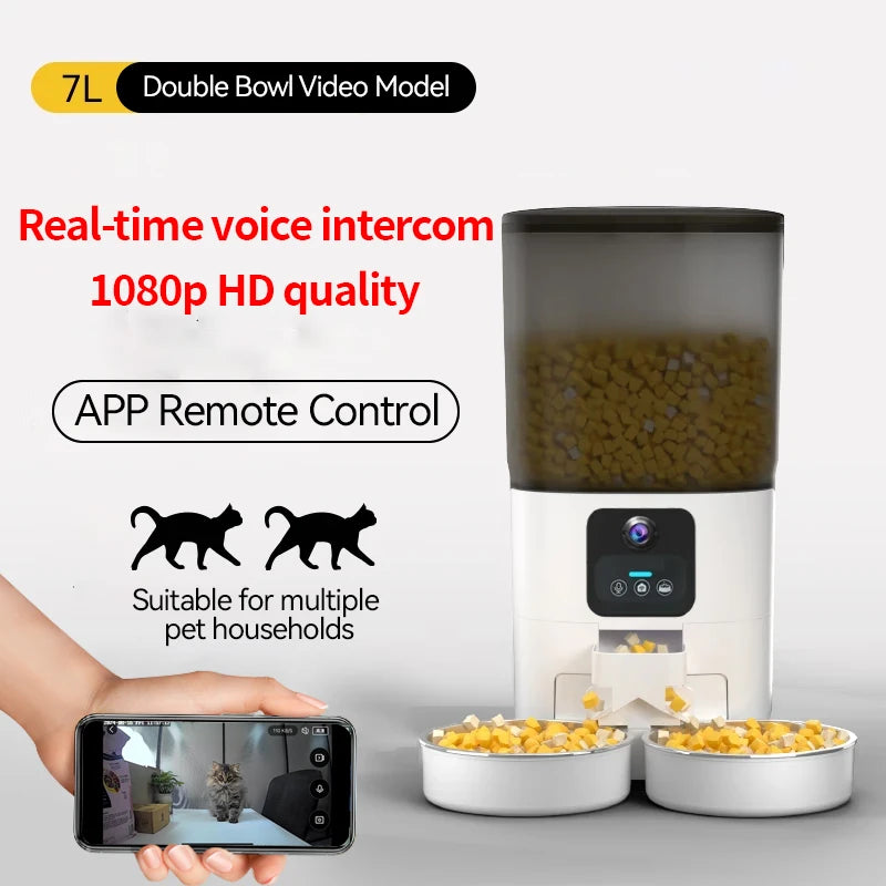 Double bowl smart automatic pet food dispenser