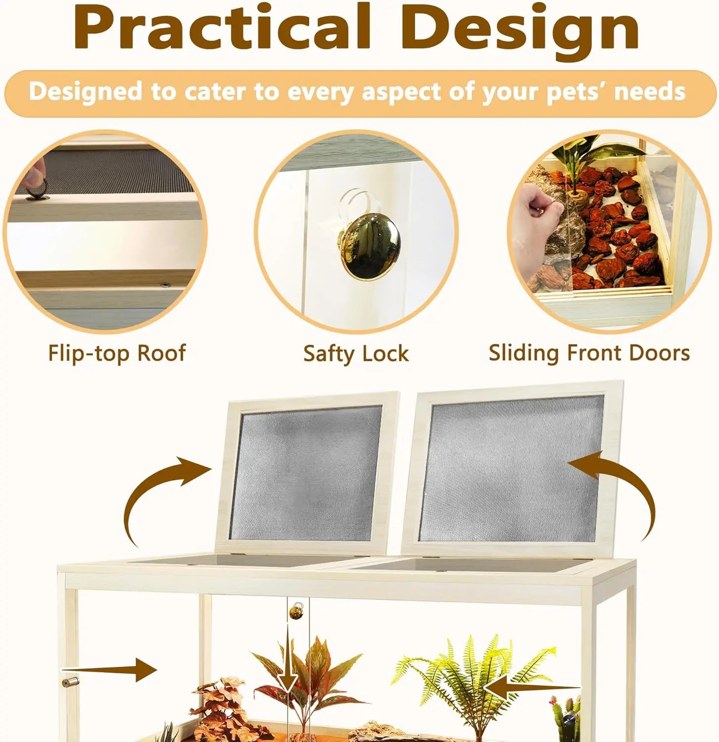 Reptile Terrarium with Metal Mesh Roof and Locking Doors,