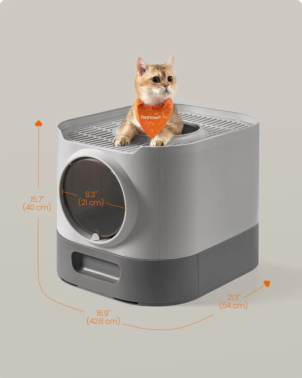 Enclosed Cat Litter Box with Lid, Slide-Out Tray, Scoop & Brush