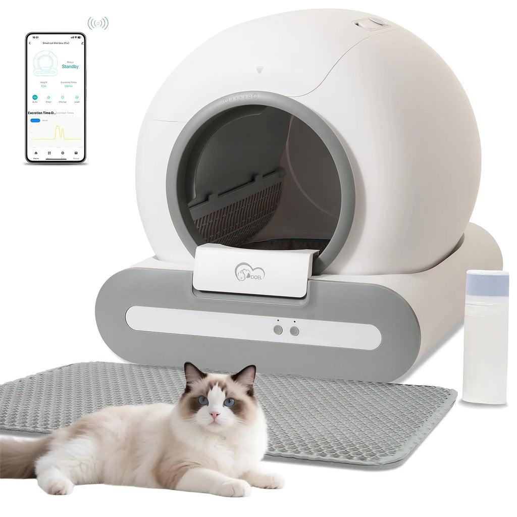 Self-Cleaning Cat Litter Box,  w/Litter Mat &Trash Bags,