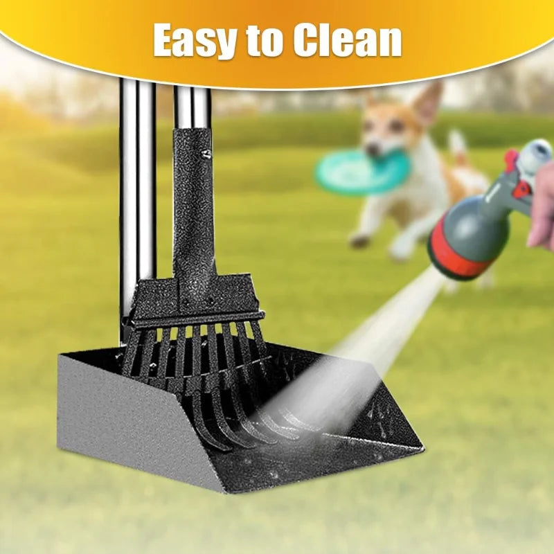 Scooper With Long Handle and Stainless Metal Tray and Rake
