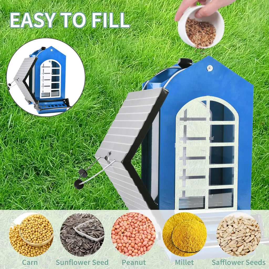 Squirrel Proof Metal Hanging Bird Feeder, Weight-Activated Perches.