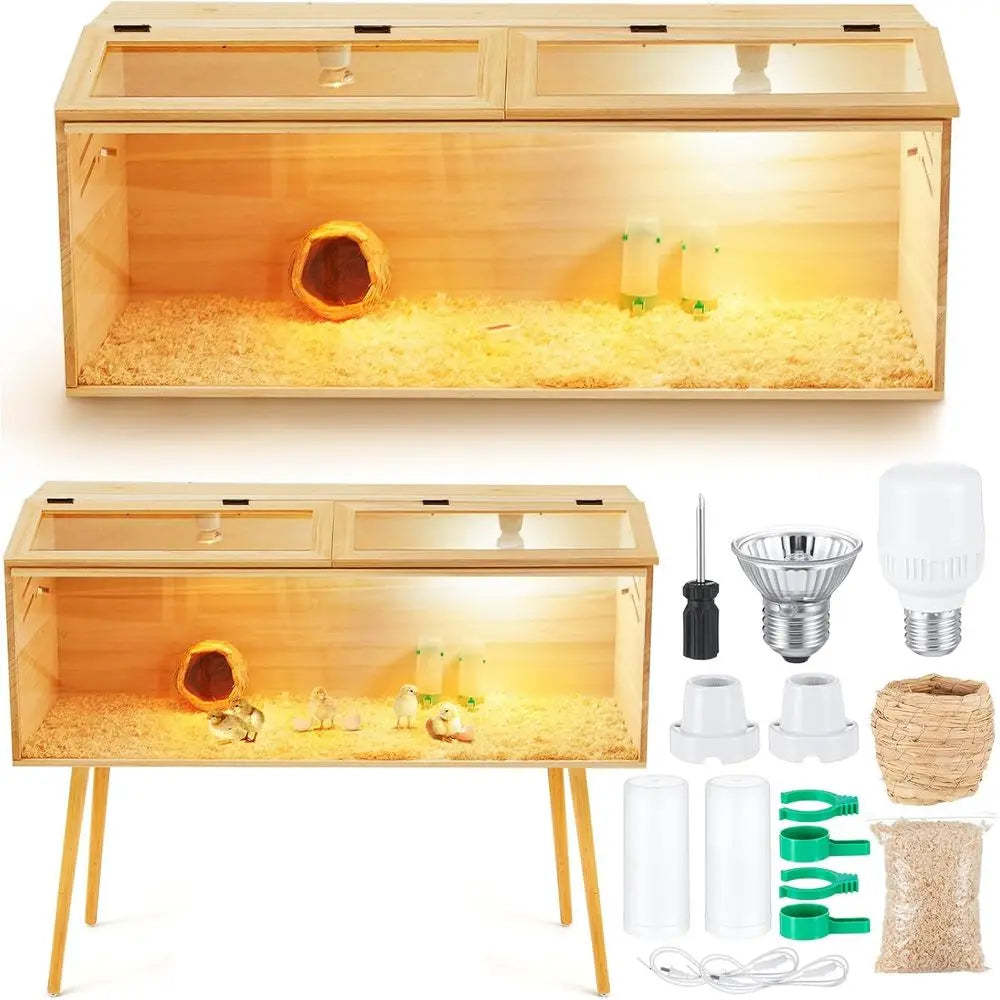 Brooder Box for Indoor Outdoor with Leg Stand, Sliding Door, Bulb Set and Feeder