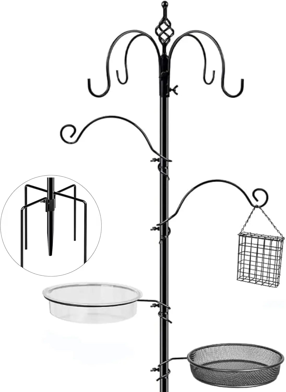 6-Hook Bird Feeder Stand with Water Tray, for Outdoor Gardens