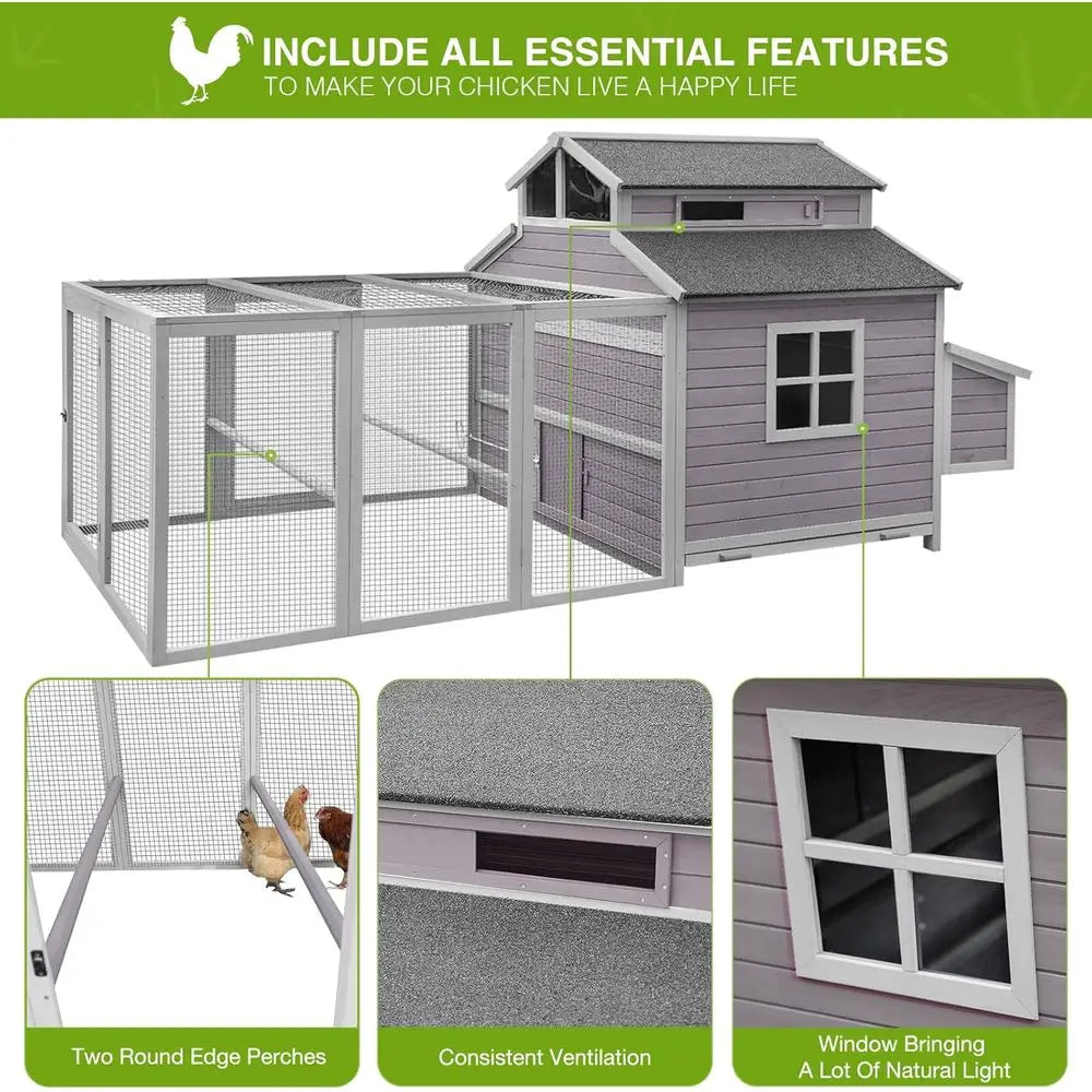 Large Wooden Chicken Coop with Run and Nesting