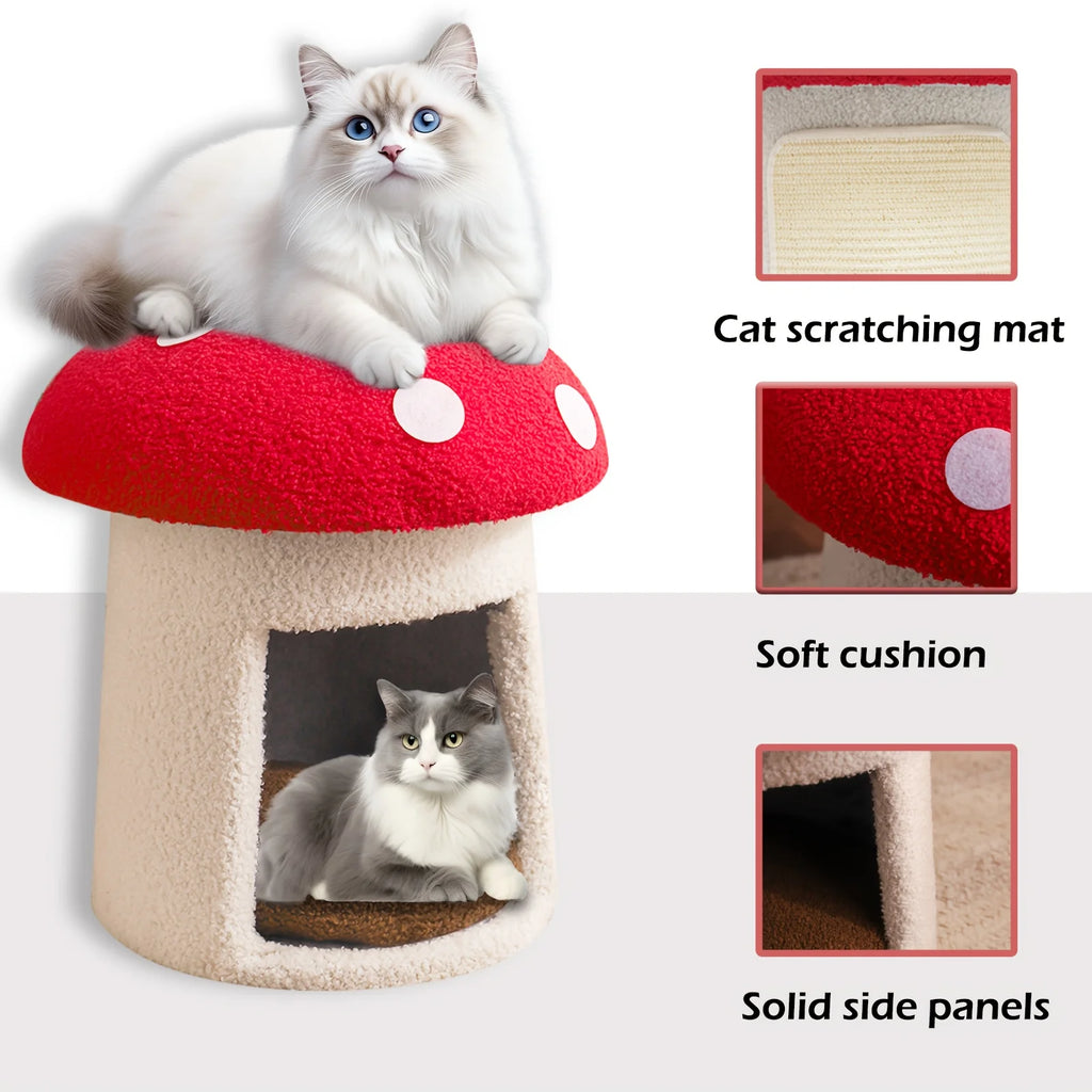 Mushroom Cat Bed , Chocolate Mat, with Removable and Washable Cushion Pillow