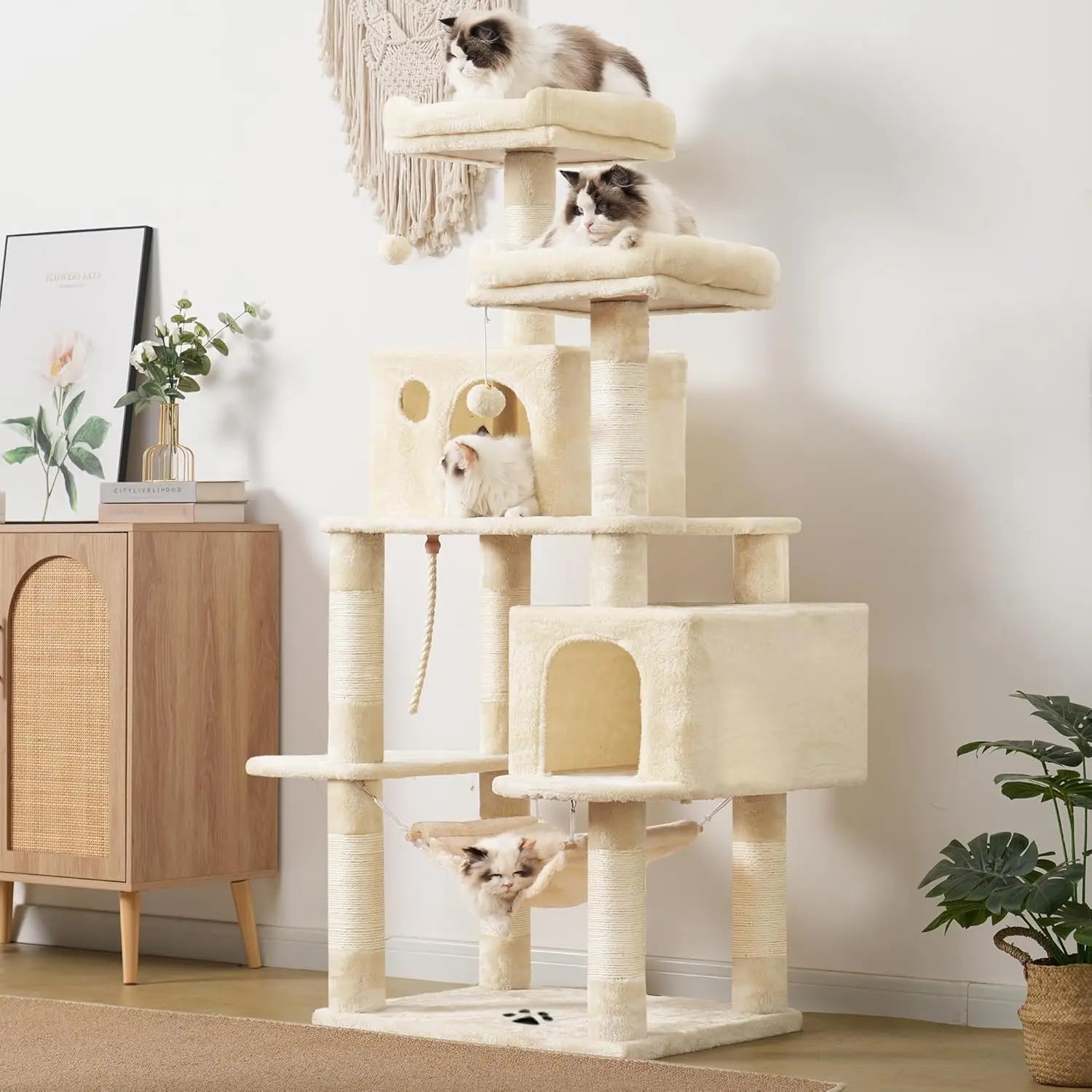 Multi-Level Cat Tree , Scratching Posts, Plush Condos, and Perch Hammock