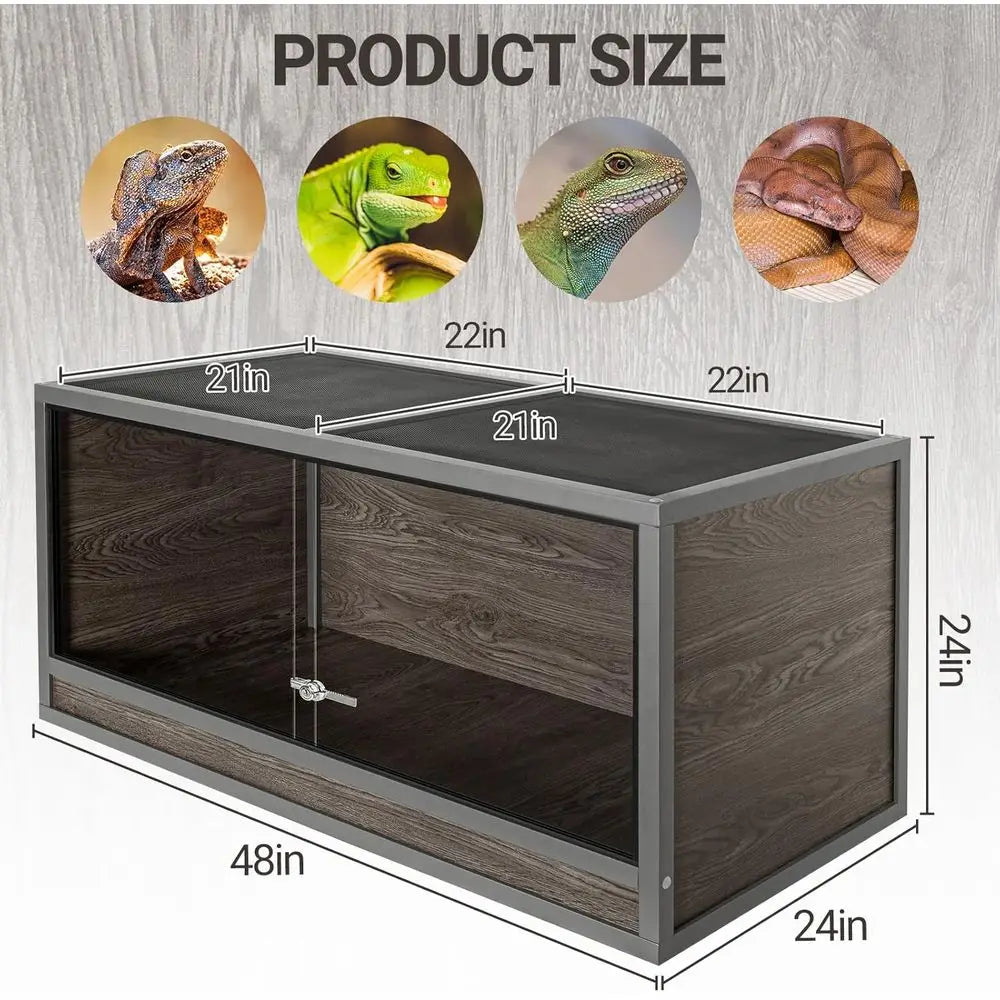 Wooden Reptile Enclosure, Sliding Door & Top Vent, Ideal for Bearded Dragons, Ball Pythons, and Geckos