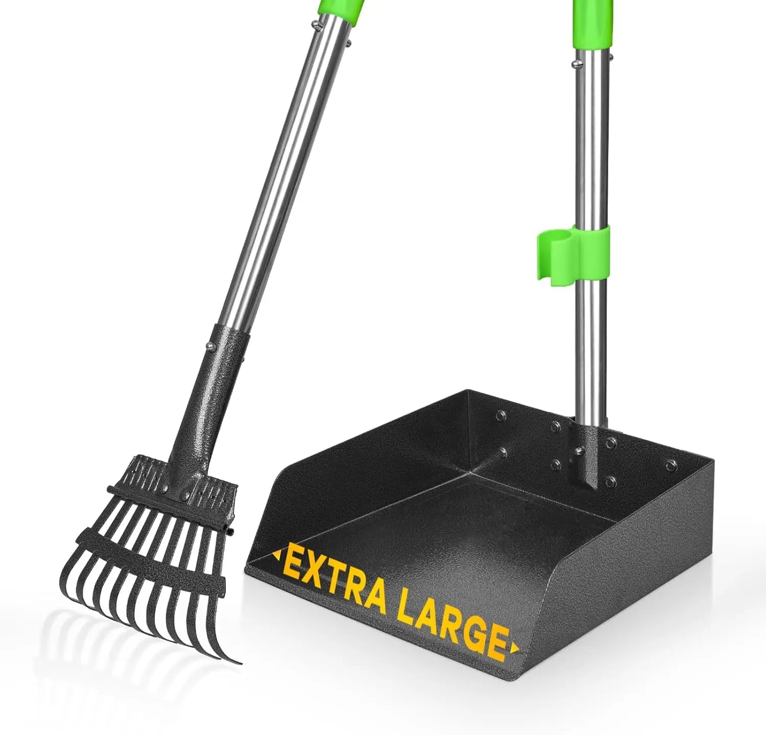 Scooper With Long Handle and Stainless Metal Tray and Rake