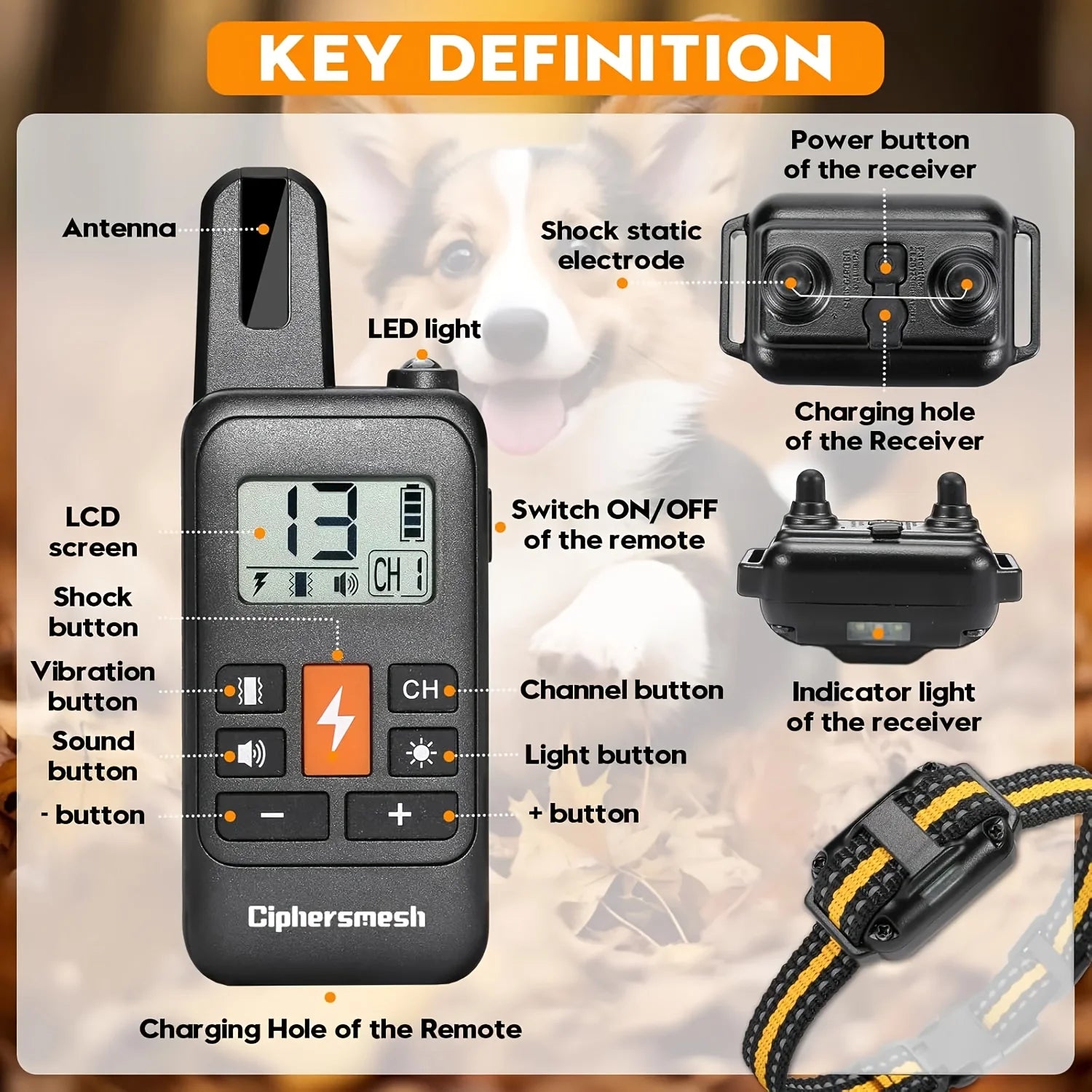 Electric Dog Training Collar Rechargeable Anti Bark.