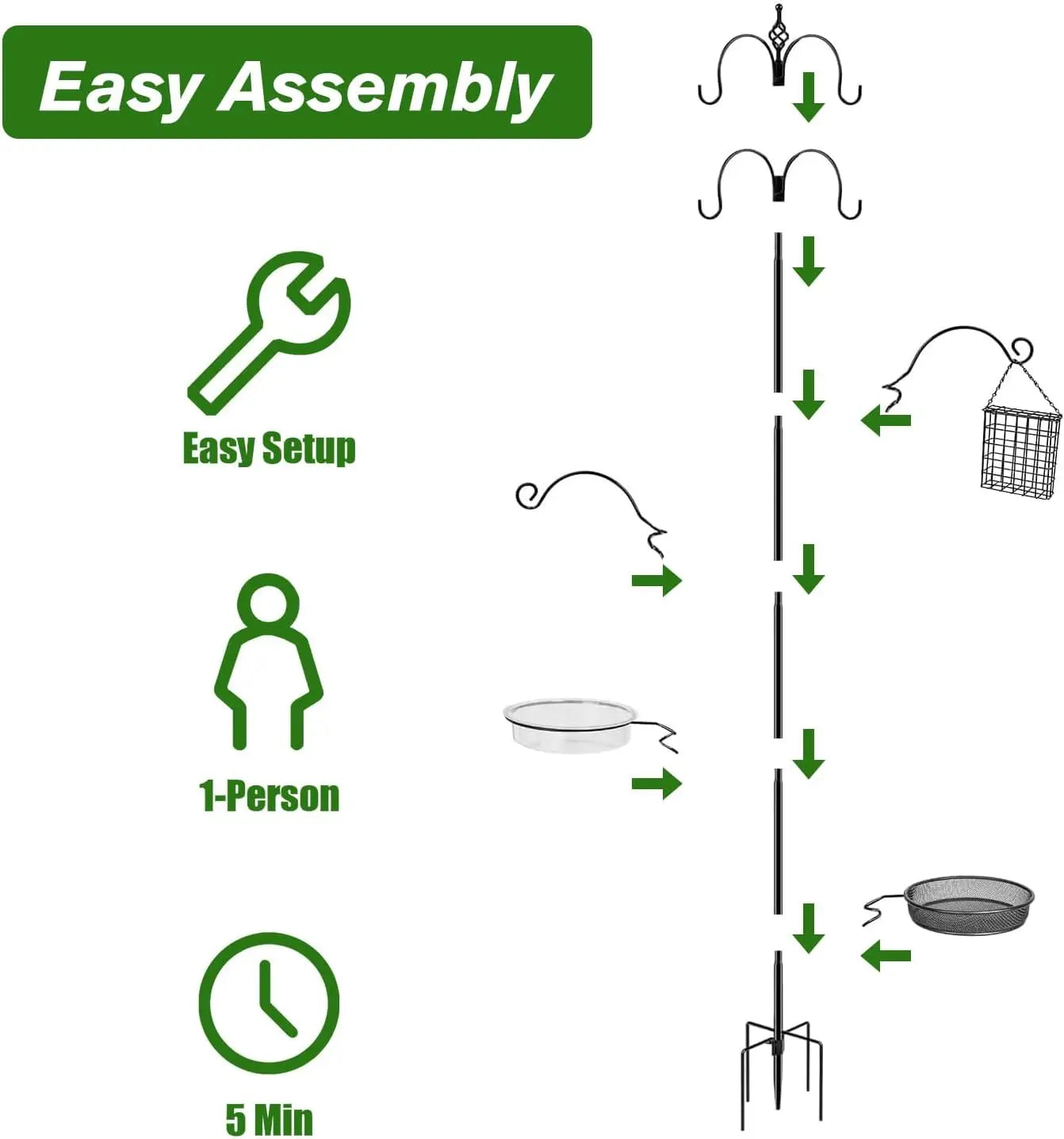 6-Hook Bird Feeder Stand with Water Tray, for Outdoor Gardens