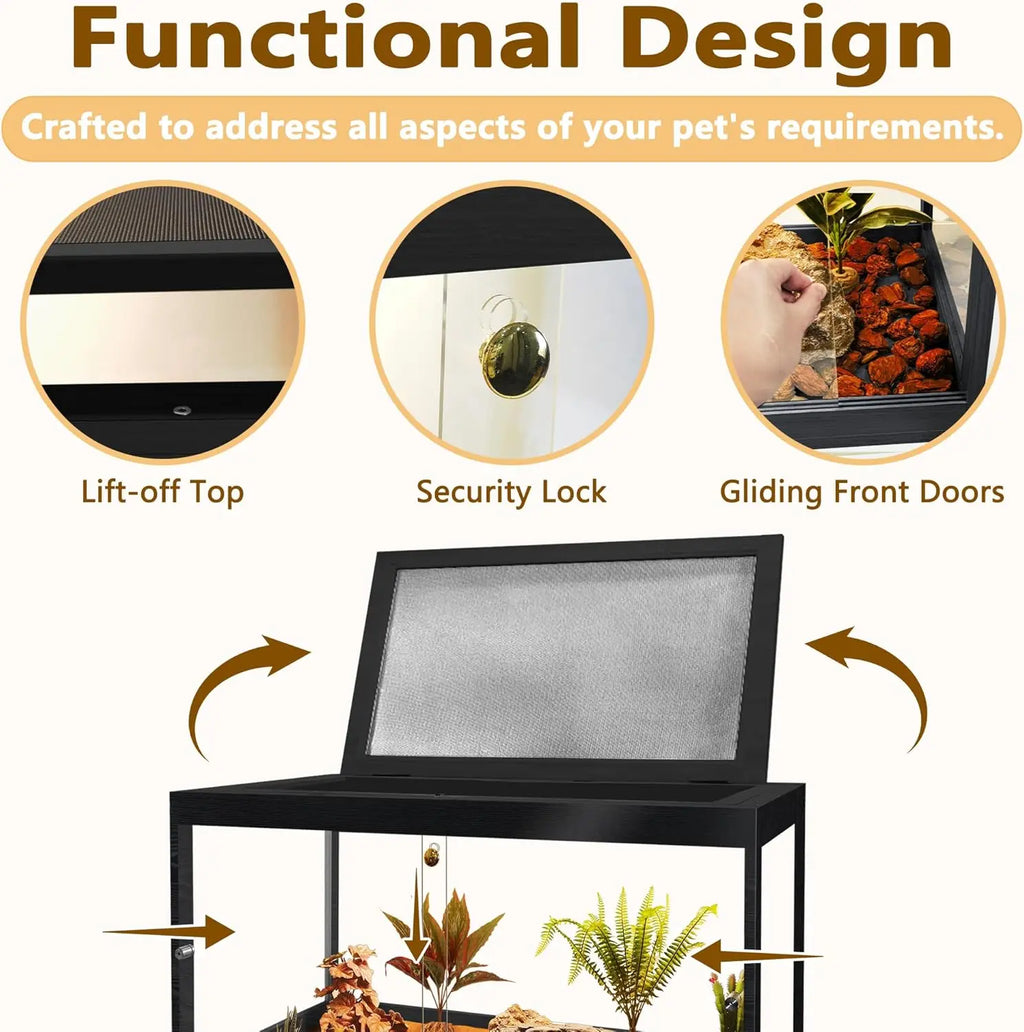 Reptile Tank with Mesh Roof and Sliding Door
