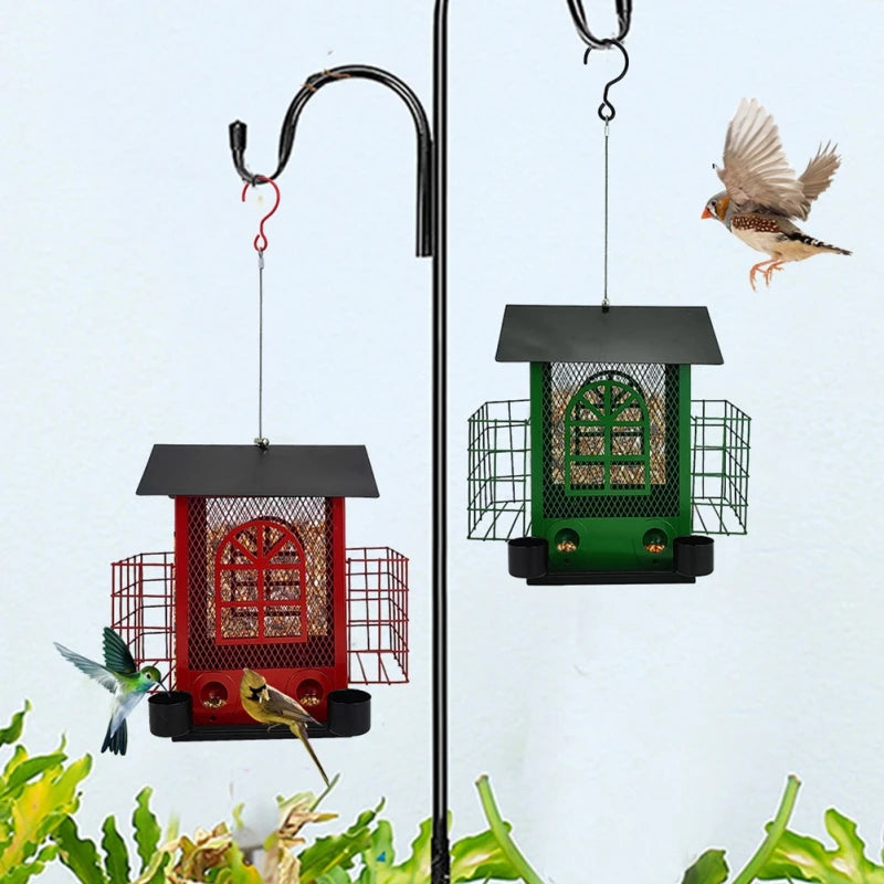 Metal Hanging Bird Feeder, Squirrel Proof, House-shaped, Garden Decorations.