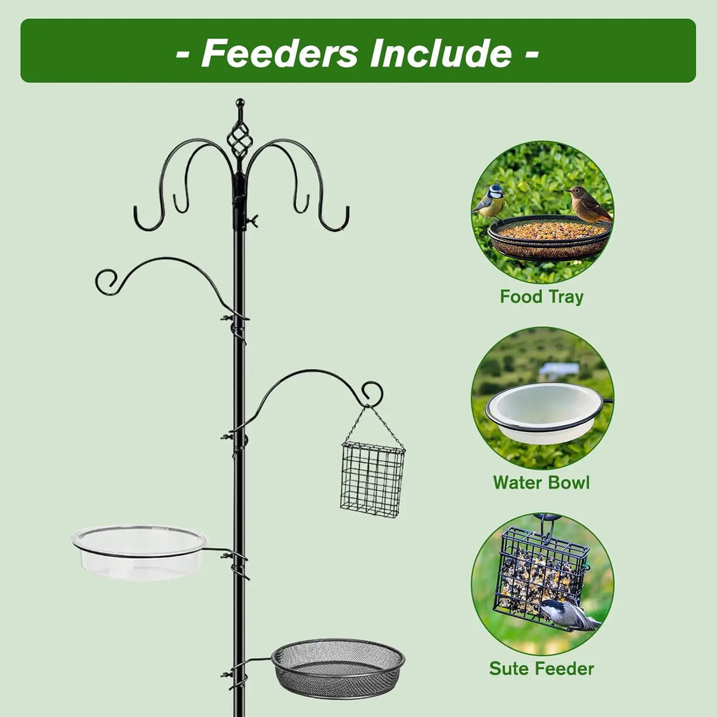 6-Hook Bird Feeder Stand with Water Tray, for Outdoor Gardens