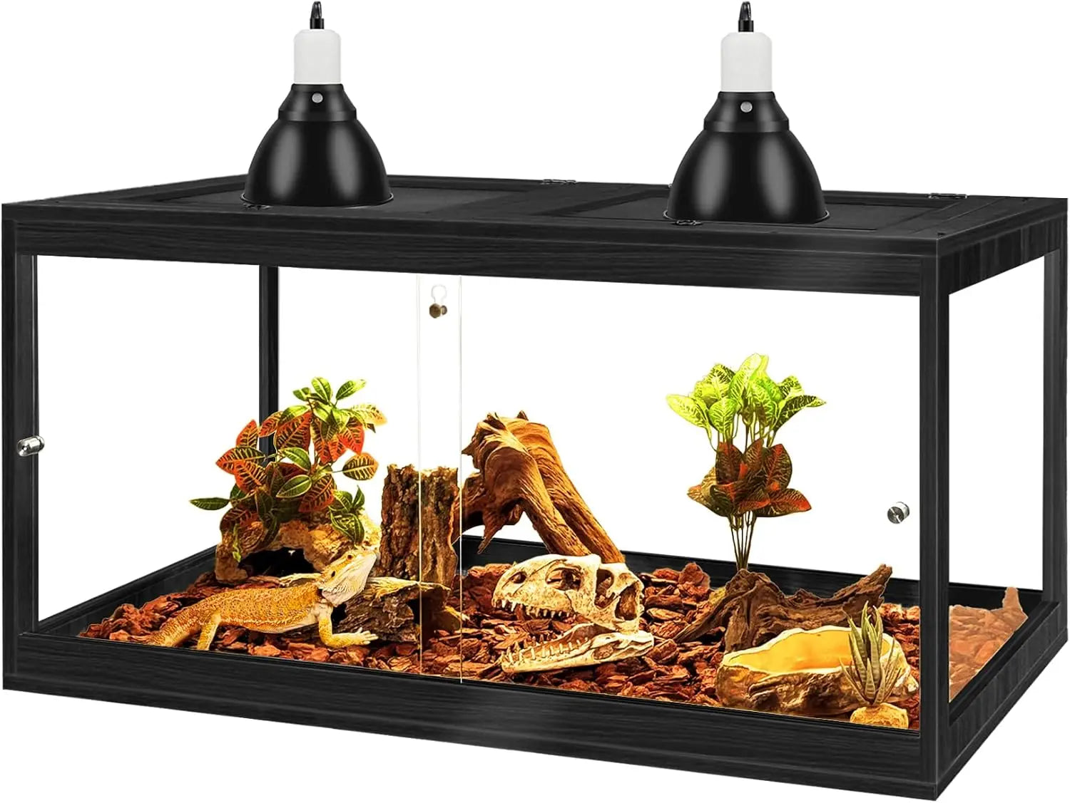 Glass Reptile Enclosure with Locking Doors (40"X20"X20", Black)